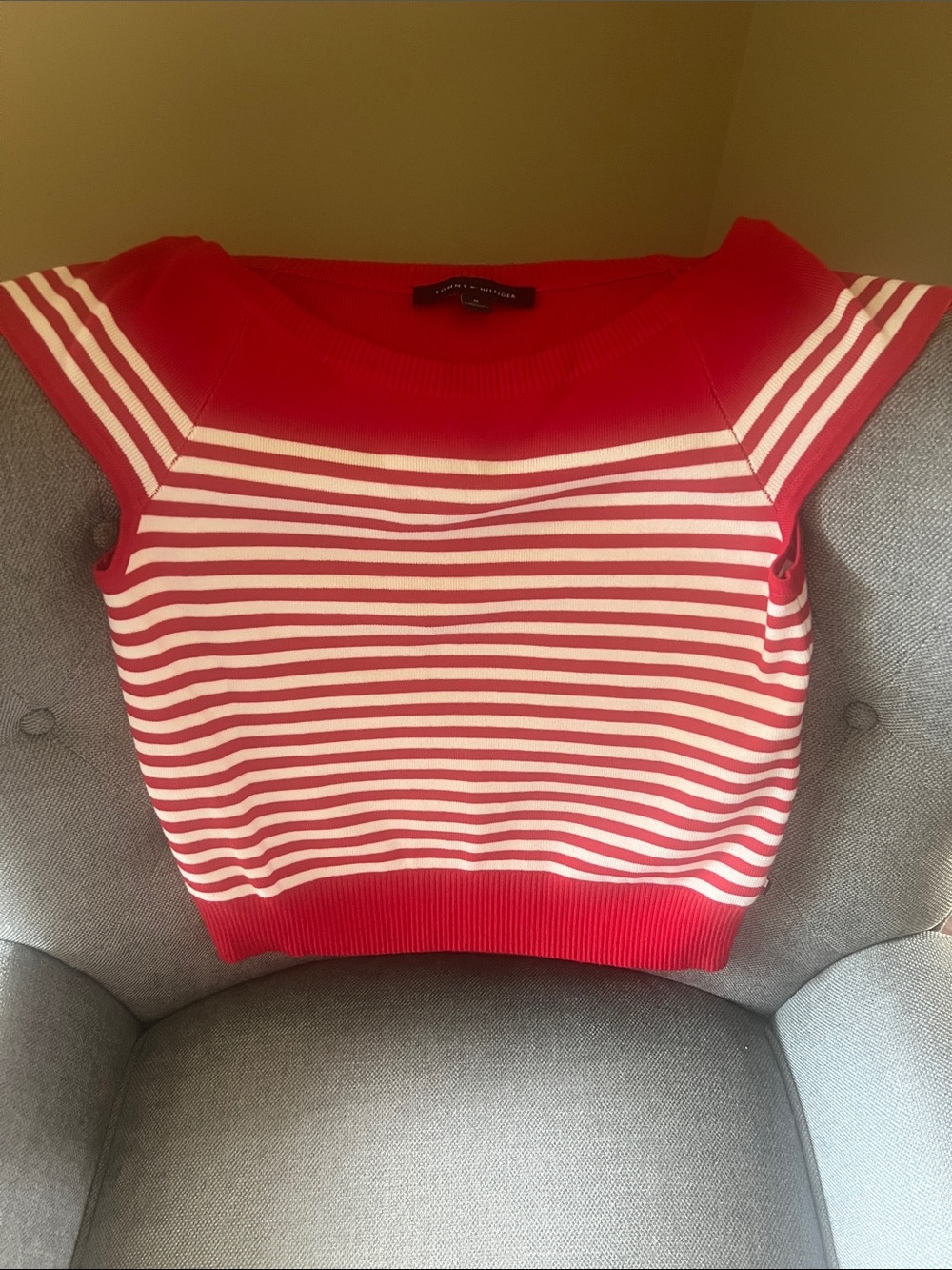 Tommy Hilfiger Red and White Striped Cap-Sleeve Knit Tank